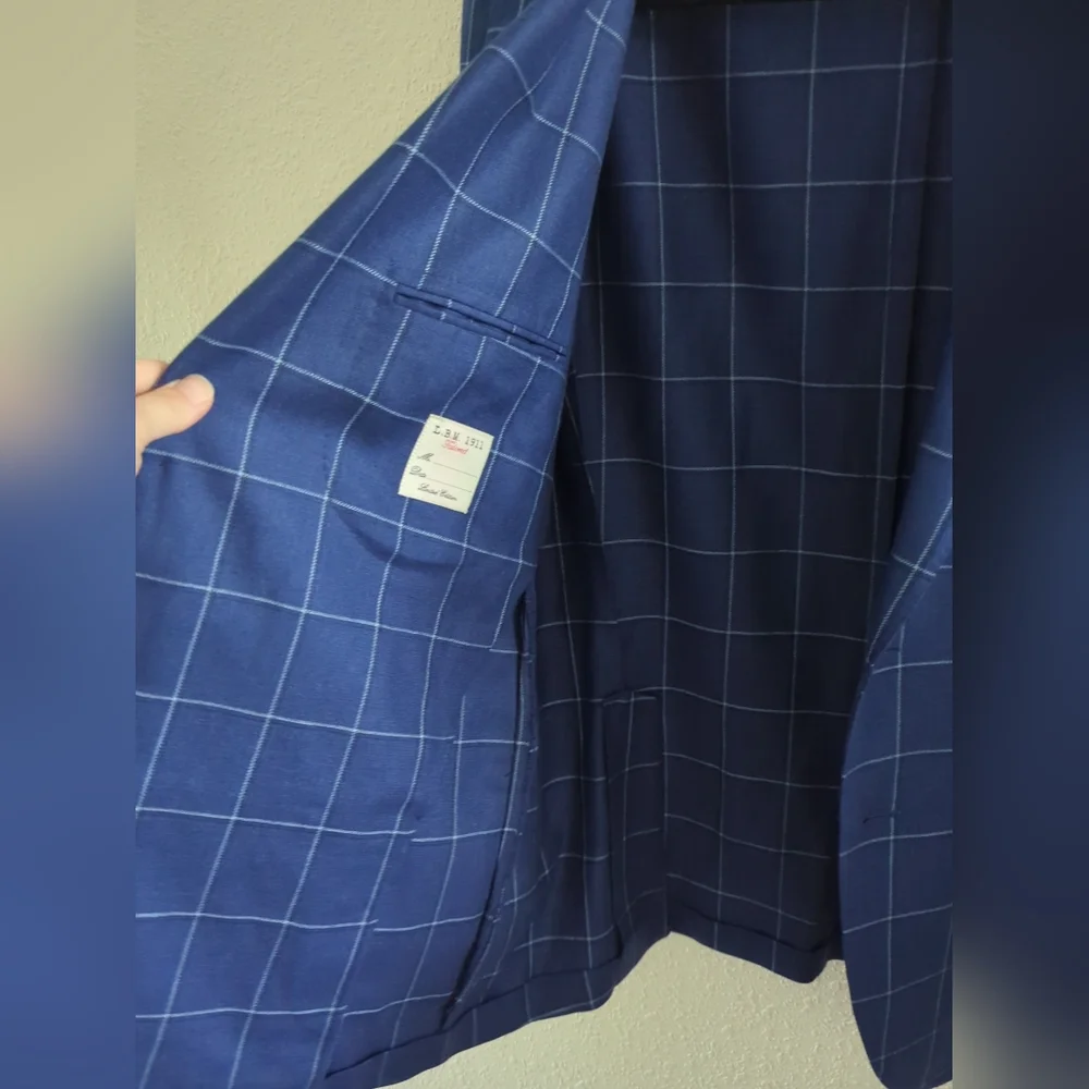 L.B.M. 1911 Italian Wool Silk Viscose Windowpane Blazer Sport Coat  56R
